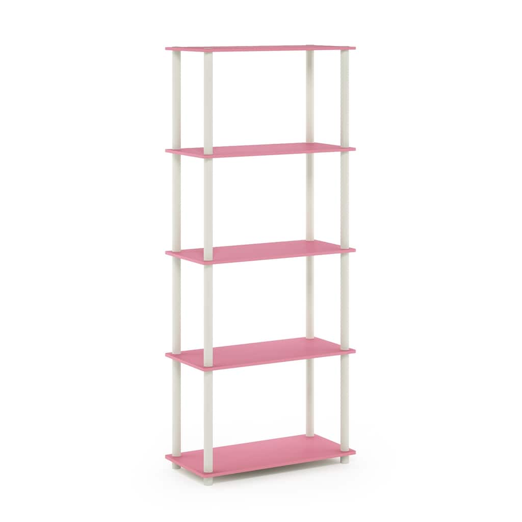 5 Tiers Wood Household Shelving Unit in Pink/White (23.6 in. W x 57.4 in. H x 11.6 in. D) - 23.6