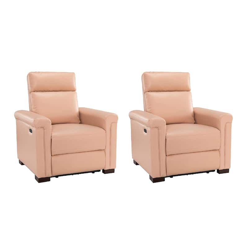 Alicia 34.65" Wide Contemporary Classic Genuine Leather Power Recliner With USB Port, Set of 2