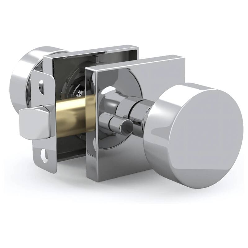 Mega Handles SUANA Square Privacy Round Knob for Hallway, Closet and Bathroom I Reversible Keyless Door Lock - Polished Chrome