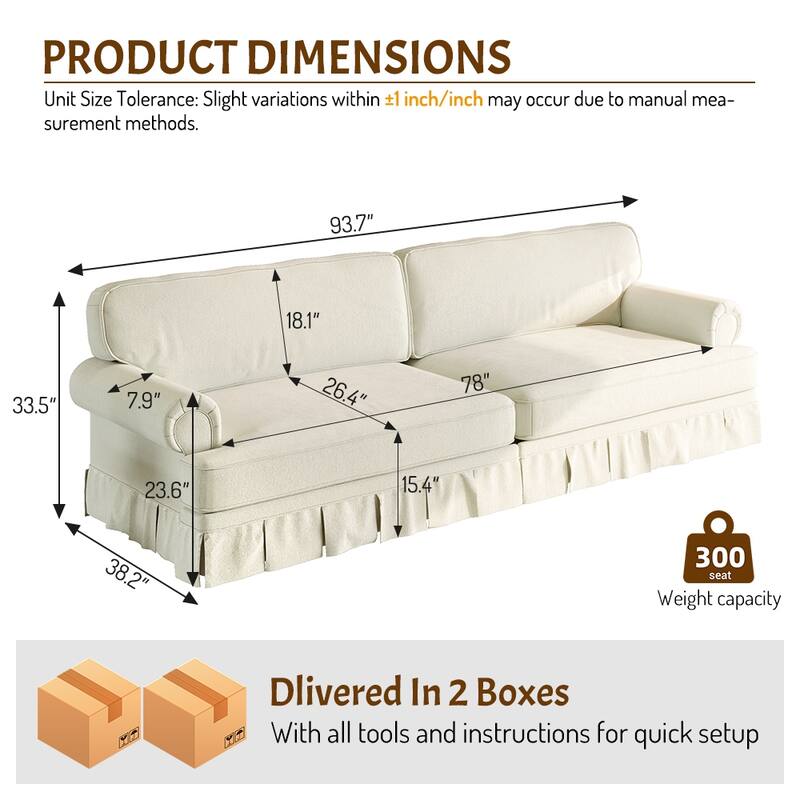 GDFStudio - Chenille Deep Seat 3&4-Seater Sofa Set with Skirt Design (Set of 2)