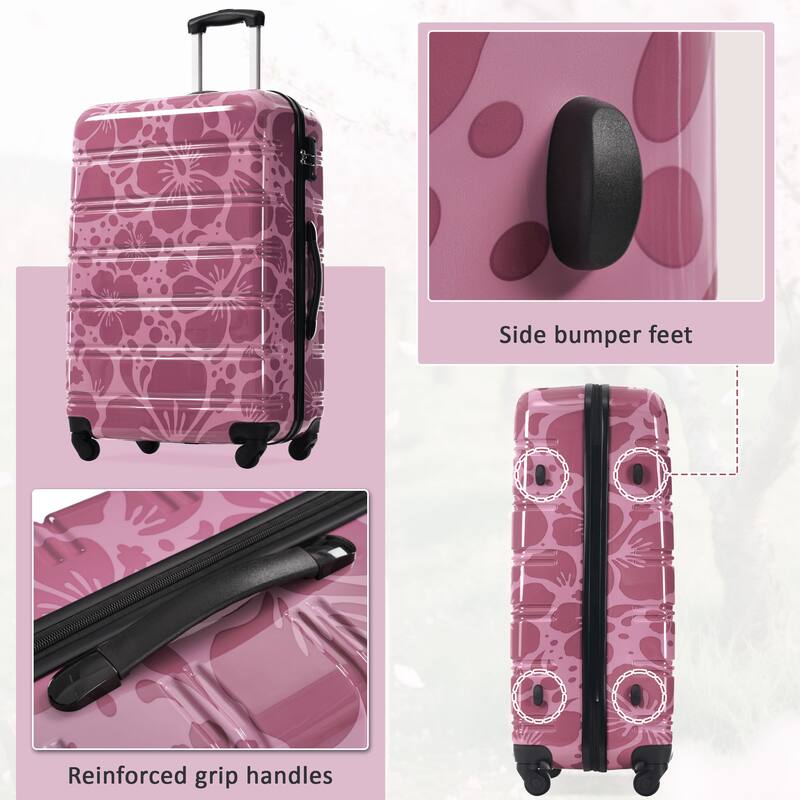 3-Piece, Modern Luggage Sets, Lightweight Luggage with Silicone Handles and Combination Lock, for Boarding Travel, Pink Purple