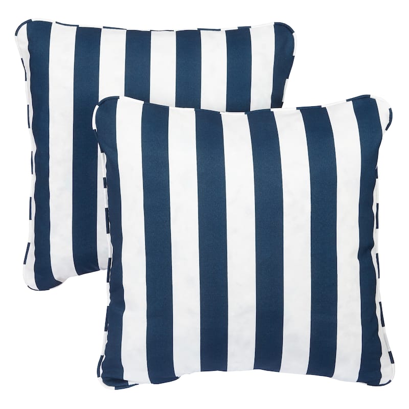 Sorra Home Striped Navy Corded Indoor/ Outdoor Square Pillows (Set of 2)