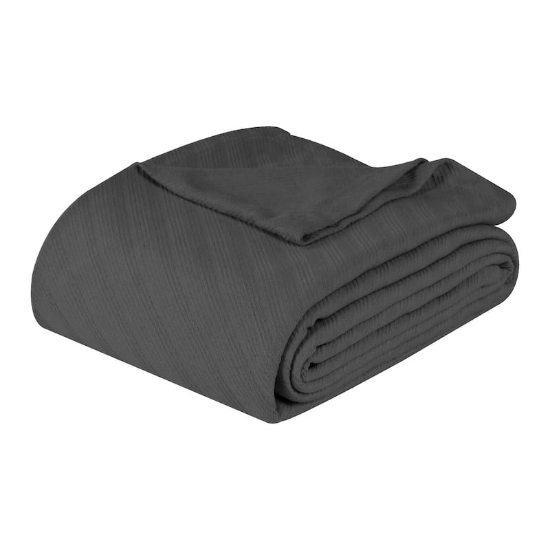 Superior Milan Cotton Textured Striped Lightweight Woven Blanket - California King - Charcoal
