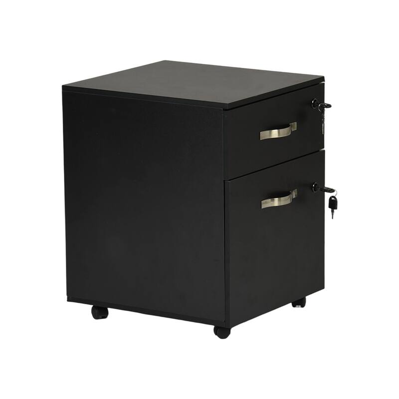 Homy Casa Black 2-Drawer Mobile File Cabinet Lock and Wheels