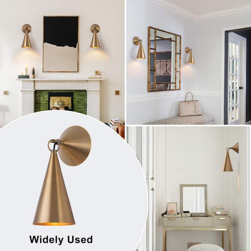 Industrial Bronze 1-Light Wall Sconce with Conical Metal Shade