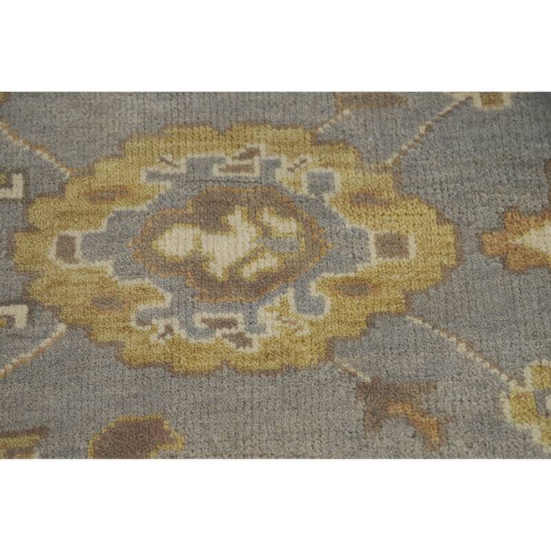Light Blue & Ivory Oushak Indian Area Rug Handmade Wool Carpet - 9'1" x 11'11"