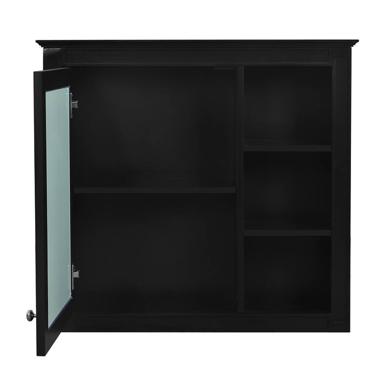 Roomfitters 30"x28" Medicine Cabinet, Wall Mounted Mirror Cabinet with 3 Open Shelves, Bathroom Storage Organizer, Black