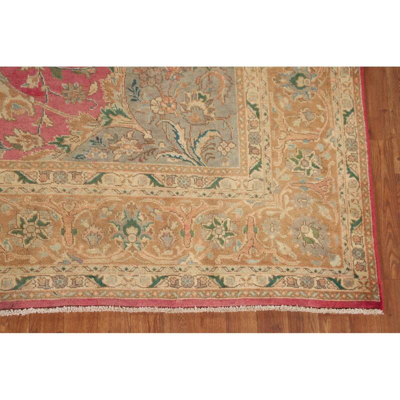 Pink Tabriz Persian Vintage Rug Handmade Wool Carpet - 8'0"x 11'2"
