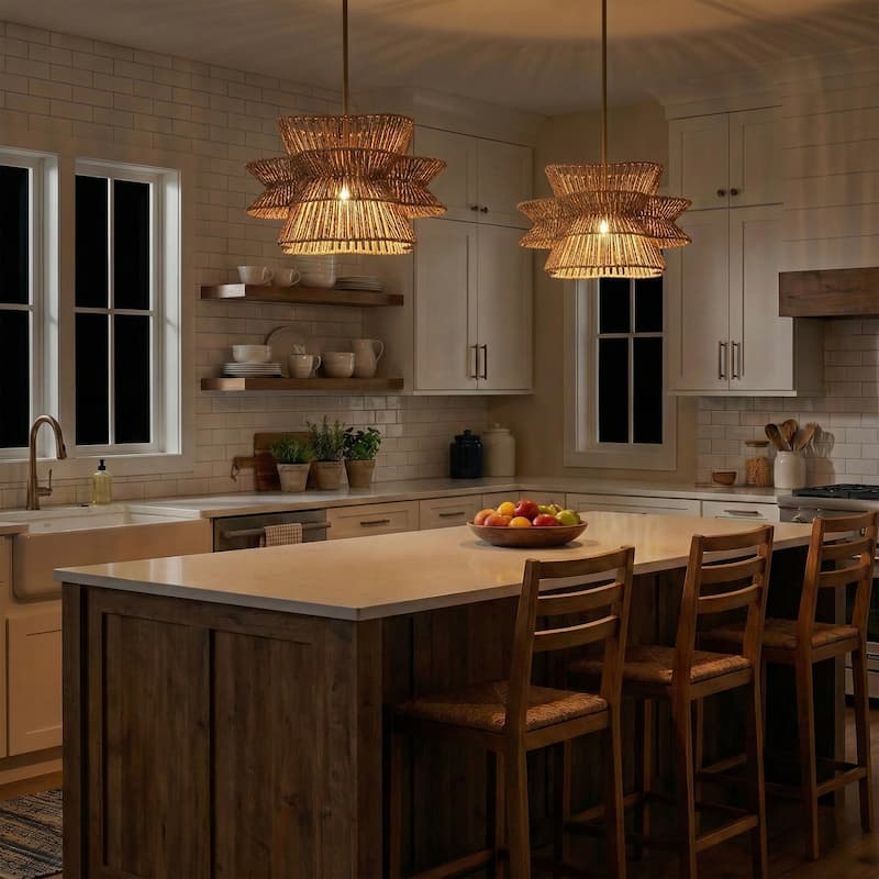 Acroma 1-light Farmhouse Coastal Woven Chandelier for Dining Room - 16'' D * 61'' H