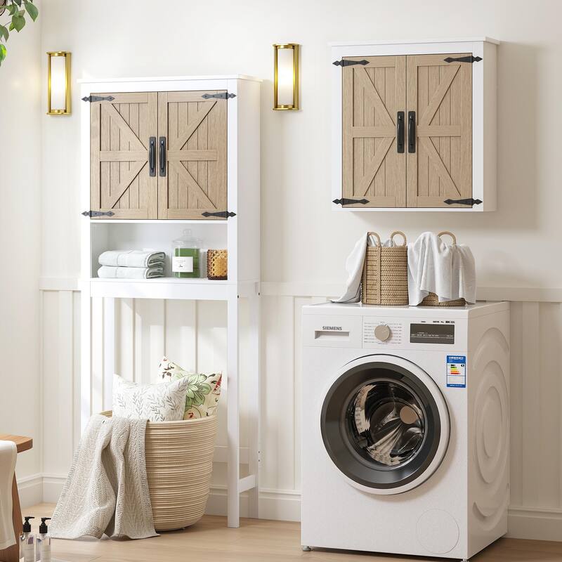 COSTARS Farmhouse Bathroom Wall Cabinet Over Toilet, Wood Grain Medicine Cabinet Organizer with Barn Doors & Adjustable Shelves