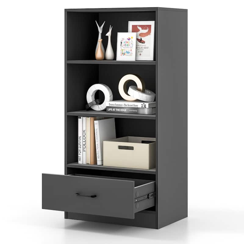 4-Tier Bookcase 48''Bookshelf Storage Organizer Grey/White/Natural - Green