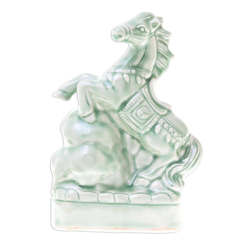 Novica Handmade Lucky Horse Celadon Ceramic Sculpture