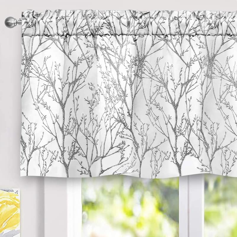 DriftAway Tree Branch Abstract Ink Printing Lined Thermal Insulated Window Curtain Valance Rod Pocket Single 52 x 24 - Grey