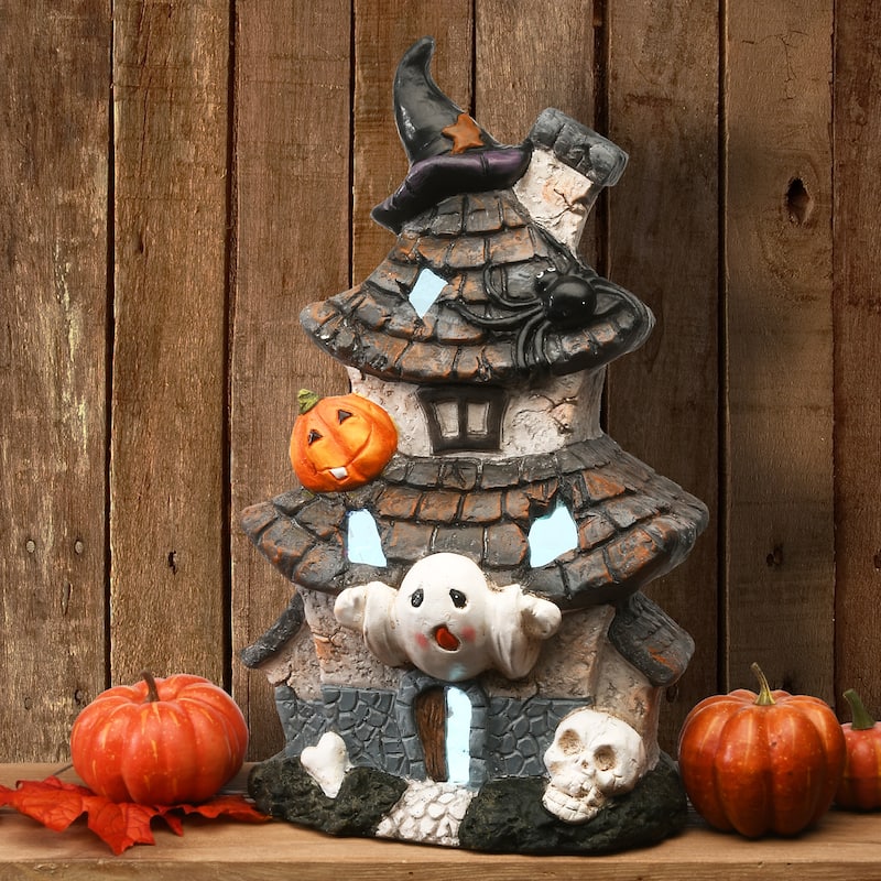 National Tree Company Halloween Pre-Lit Multilevel Haunted House Decoration, LED Lights, 18 Inches - 18 in