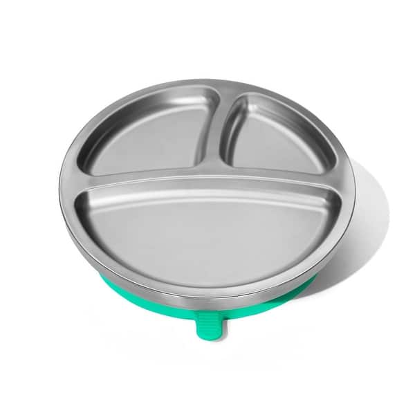 slide 2 of 9, Baby Round Divided Plate Stainless Steel and Silicone Stainless Steel & Silicone|Green