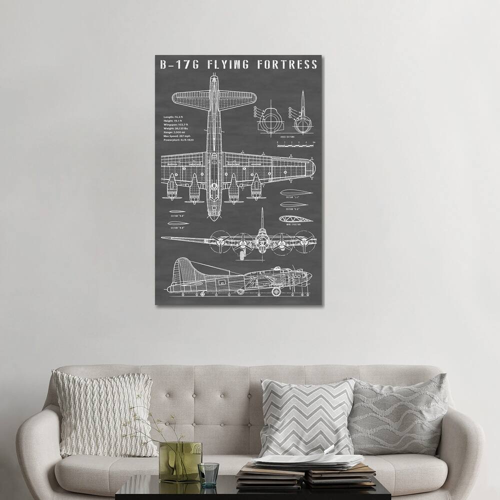 iCanvas "B-17 Vintage Bomber Airplane In Black" by Action Blueprints Canvas Print