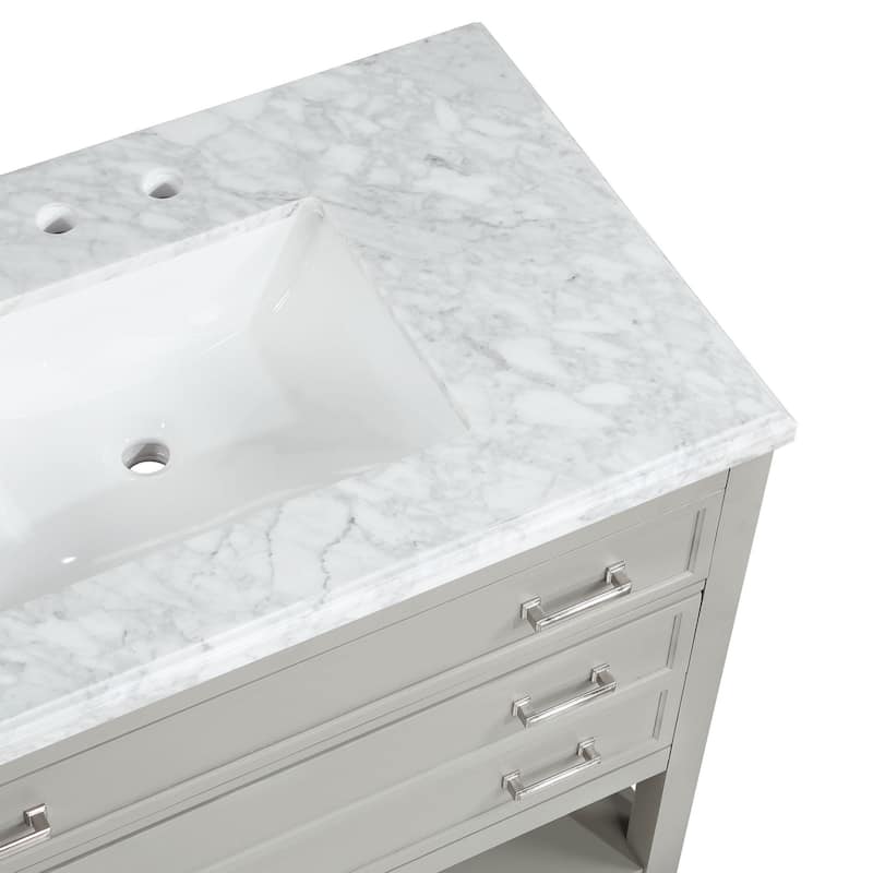 Furniture of America Anya 37" Single Bathroom Vanity with White Carrera Marble Top and Undermount Sink