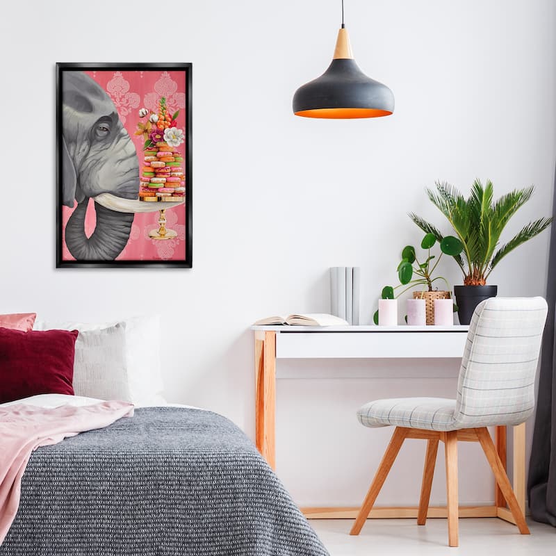 Stupell Elephant & Stacked Desserts Framed Floater Canvas Wall Art Design By Heather Gauthier