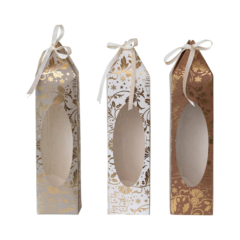 Printed Paper Gift Box with Foil Pattern and Acetate Window, Set of 3