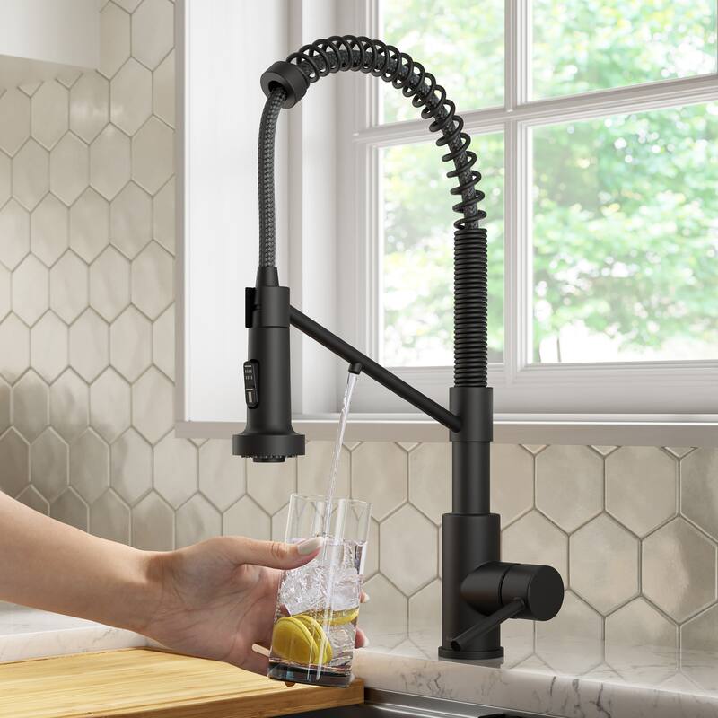 Kraus Bolden 2-Function 1-Handle Commercial Pulldown Kitchen Faucet - KFF-1610 - 19 1/4" Height (Filter Faucet) - MB - Matte Black