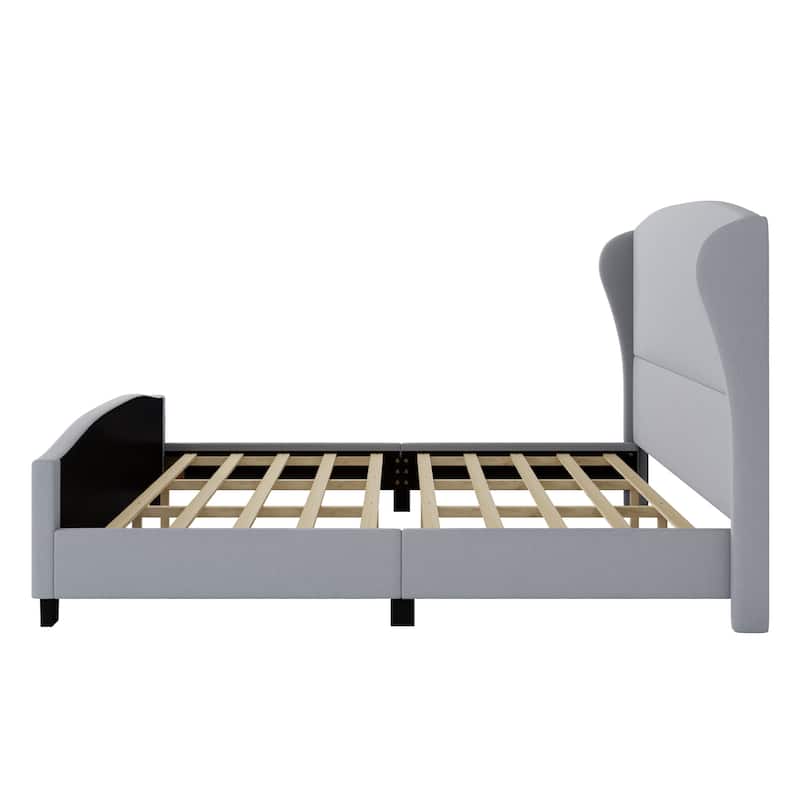 Full/Queen/King Upholstered Platform Bed Frame with 51" Wingback Headboard, Solid Wood Legs & Linen Fabric, No Box Spring Needed