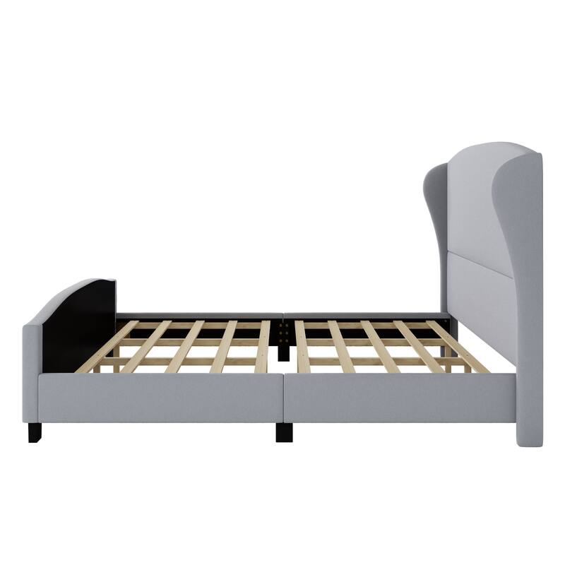 King Size Wingback Bed Frame with 51" Tall Headboard with Solid Wood Legs (No Box Spring Needed)