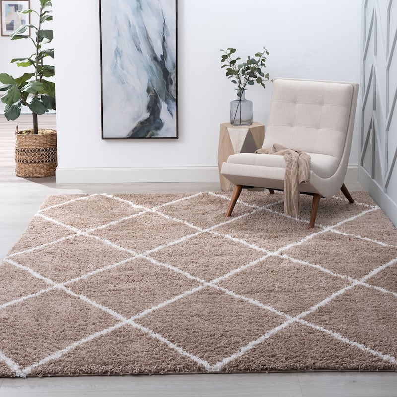 Joy Shag Moroccan Stripe Indoor Area Rug - 3'3'' x 4'11'' - Tan