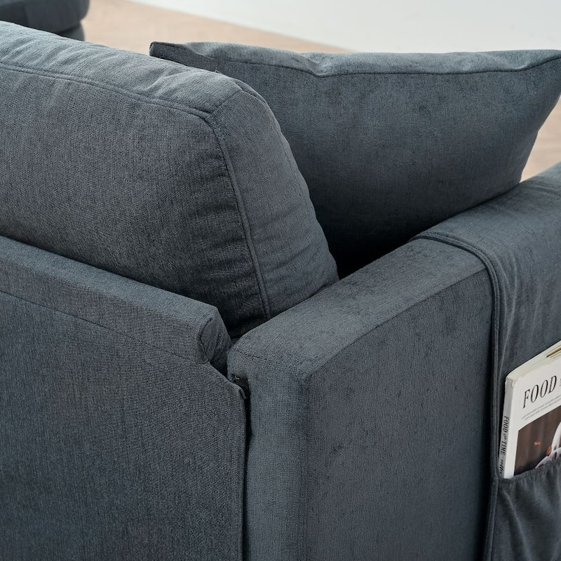 107.87'Sectional Sofa Couch With 1 Ottoman,Seat Cushion and Back Cushion Removable