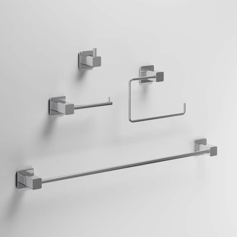 VIGO Meridian 4-Piece Bathroom Hardware Accessory Set with 24 in. Towel Bar, Toilet Paper Holder, Hand Towel Holder, Hook - Chrome