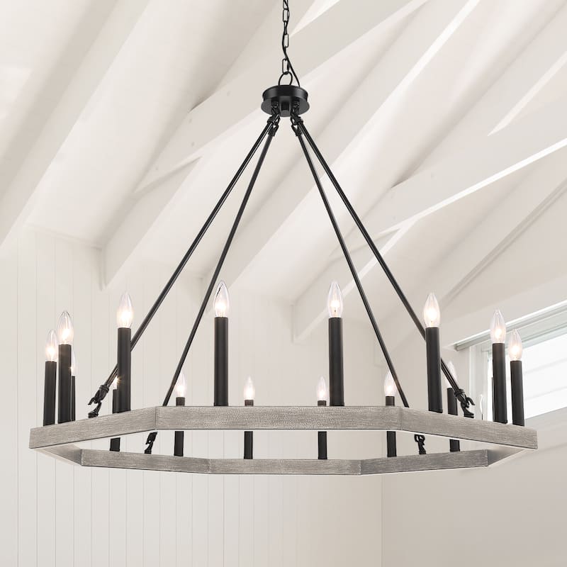 Acroma 16-light 40In Farmhouse Geometric Chandelier Candle Lighting - D 40'' * H 139'' - Driftwood