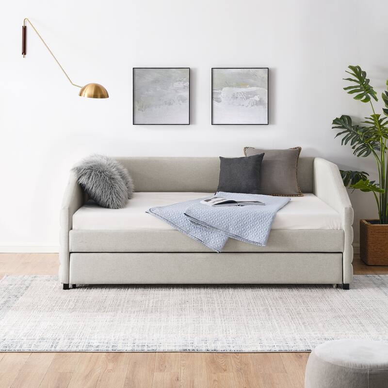 Linen Tufted Daybed with Trundle
