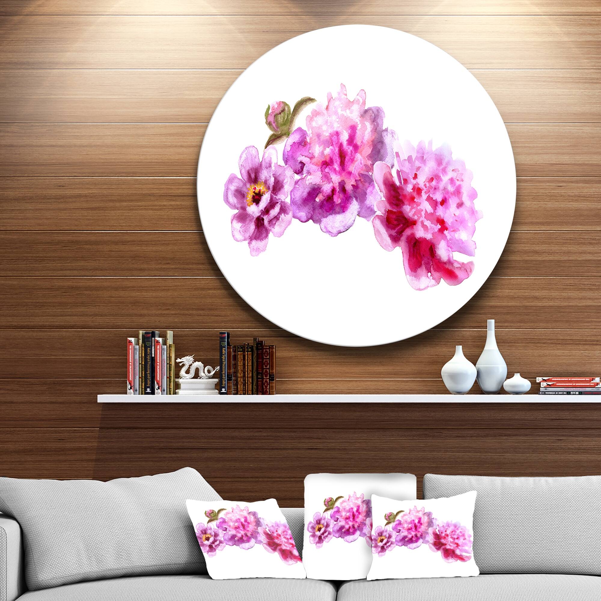 Designart 'Bright Pink Peony Flowers' Floral Circle Wall Art - On Sale ...