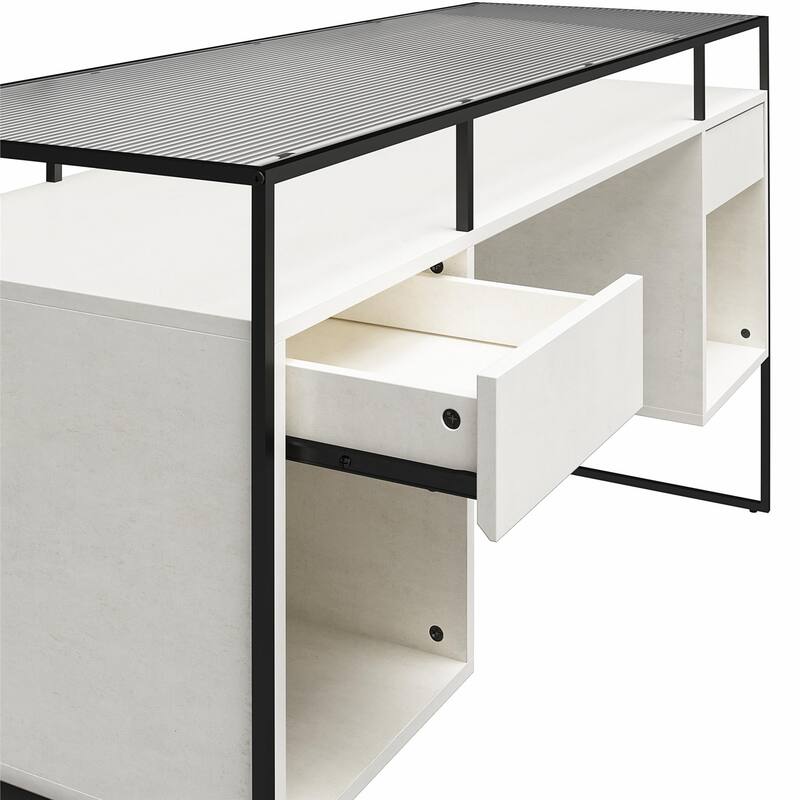Ameriwood Home Creedmore Modern Desk with Fluted Glass Top