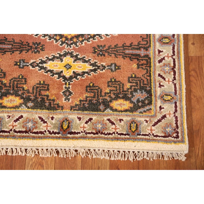 Orange Viss Indian Runner Rug Hand-Knotted Wool Carpet - 2'6" x 8'0"