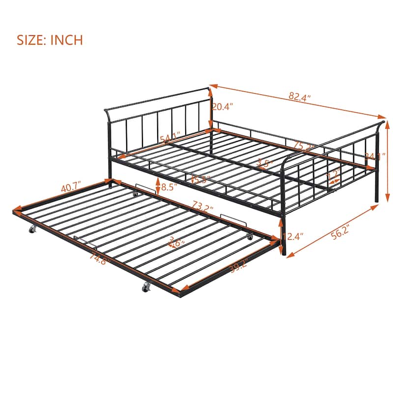 Metal Daybed with Curved Handle Design and Trundle