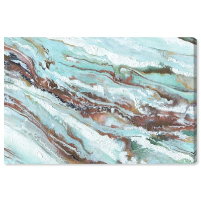 Art Remedy Mint Waves Gallery Wrapped Blue Abstract 1 Piece Canvas Wall Art