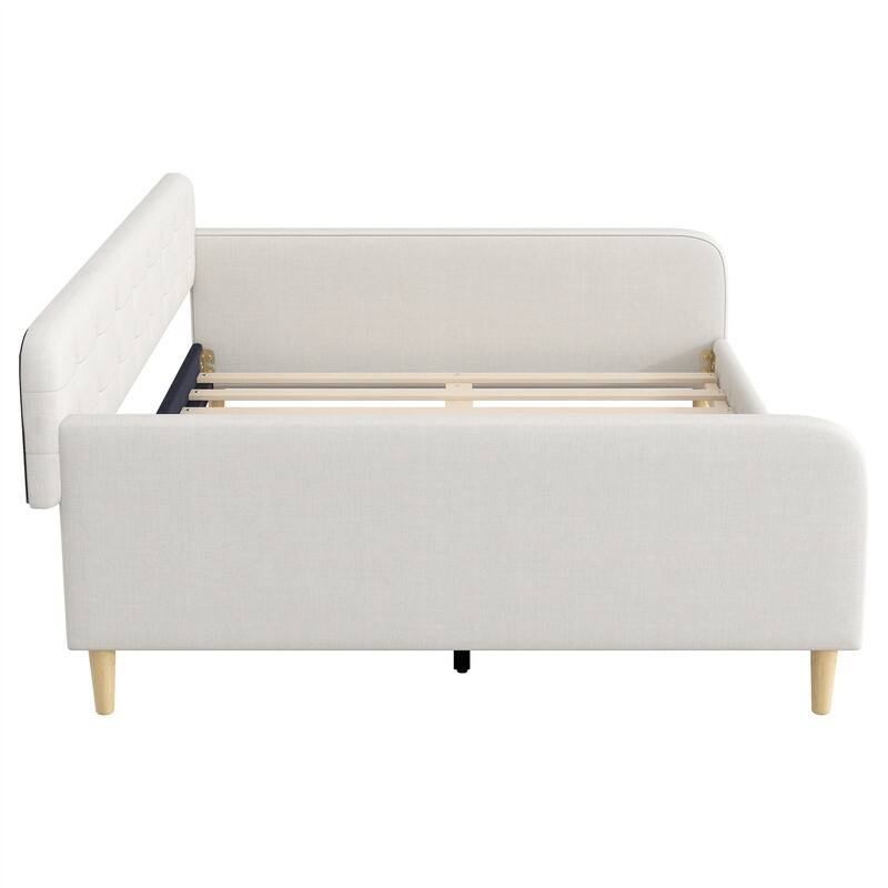 Twin/Full/Queen Size Upholstered Daybed with 4 Support Legs, Linen Fabric Daybed Frame Sofa Bed with Button Tufted Design