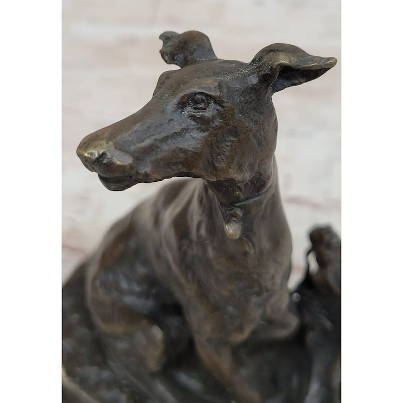 Emmanuel Fremiet Bronze Metal Greyhound Slender Imitative Dog Sculpture Statue Figure On Marble Base