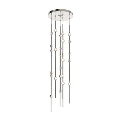 Constellation Andromeda Short 12" Round LED Pendant - Satin Nickel - Clear Faceted Acrylic Lens - 2700K