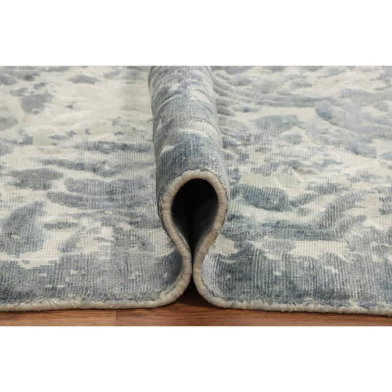 Hand Knotted Oriental Viscose Silk Carpet Modern Abstract Greys & Charcoal Abstract Area Rug - 8' 1'' X 5' 7''