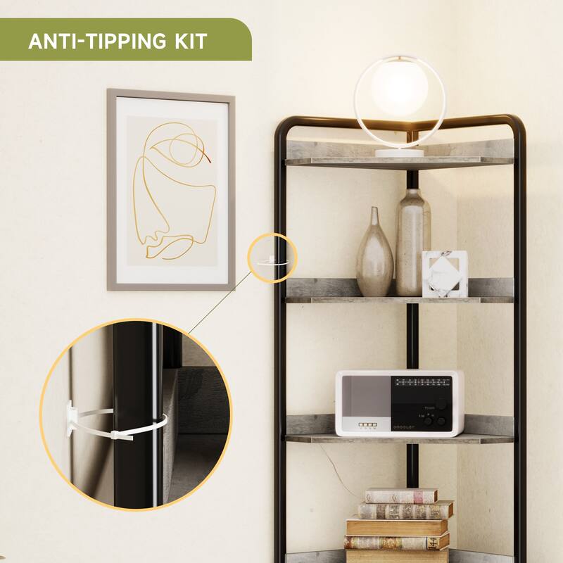 Corner Shelf Cabinet 5-Tier Corner Bookshelf Shelves Rustic Storage