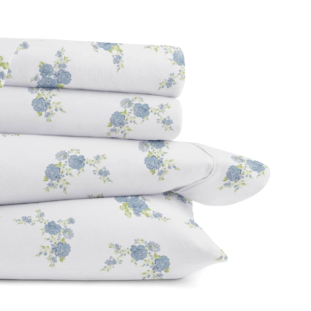 Becky Cameron Rose Bunch 4-Piece Cotton Brushed Flannel Deep Pocket Bed Sheet Set