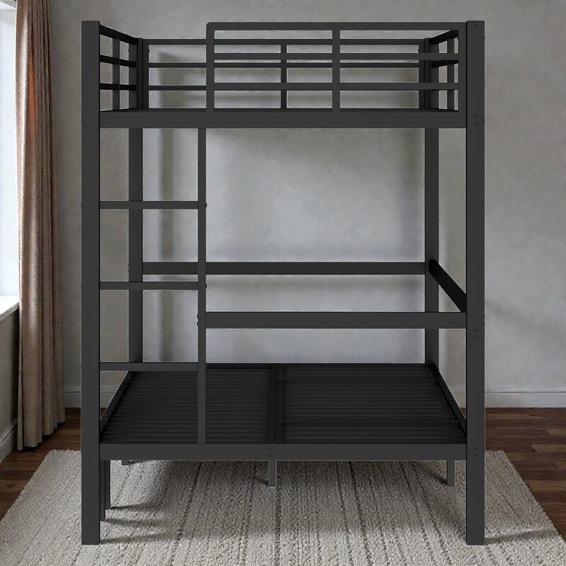 Twin XL Over Twin XL Metal Bunk Bed with Pull-Out Trundle, Convertible 3-Section Lower Bed, Safety Guardrails