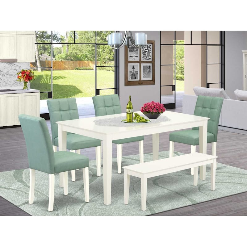 Rustic Dining Table Set - 6 Piece Kitchen Table & Chairs - Linen White Finish