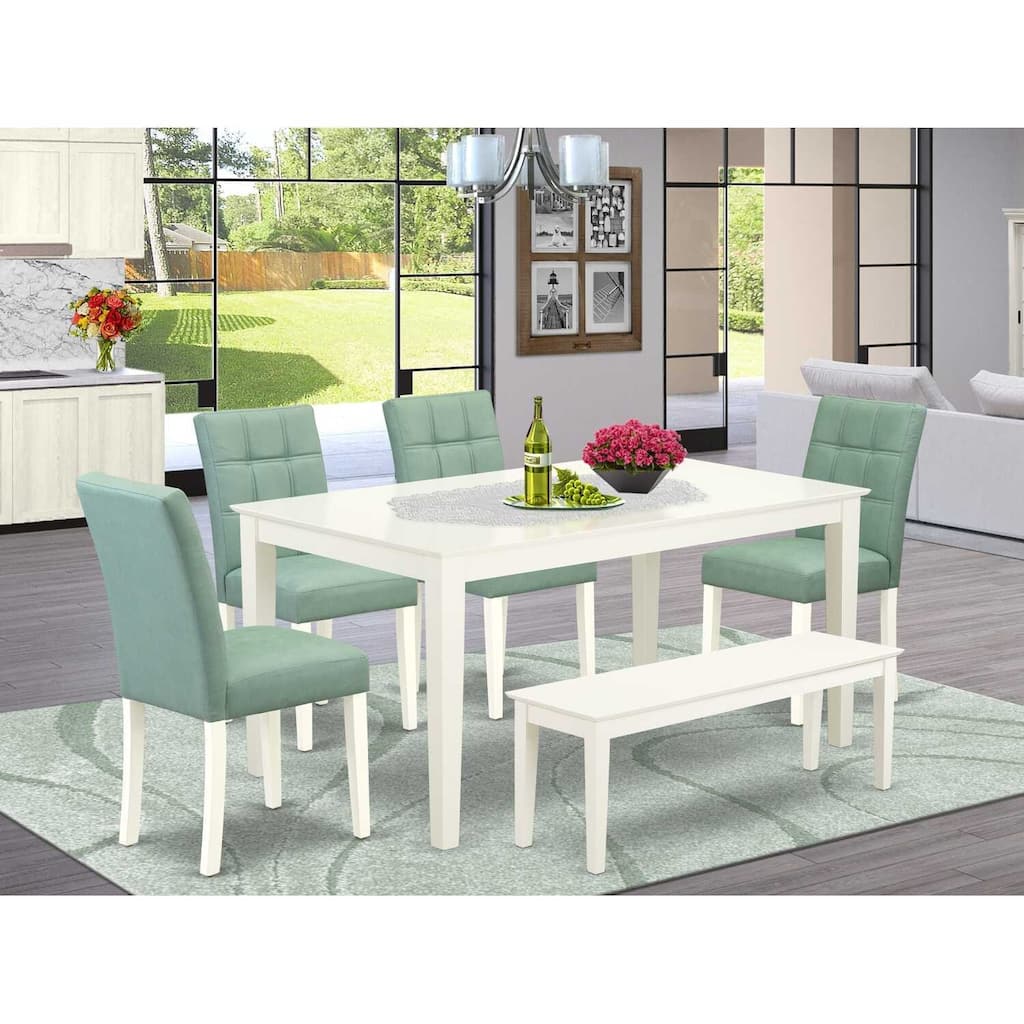 Rustic Dining Table Set - 6 Piece Kitchen Table & Chairs - Linen White Finish