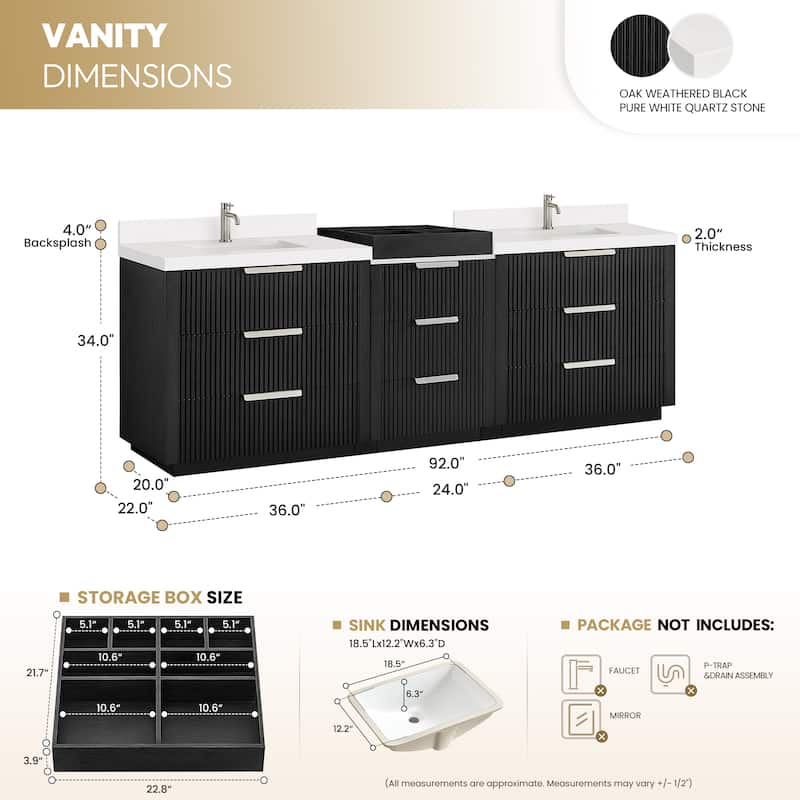 Santarem Double Vanity with Pure White Quartz Stone Top without Mirror