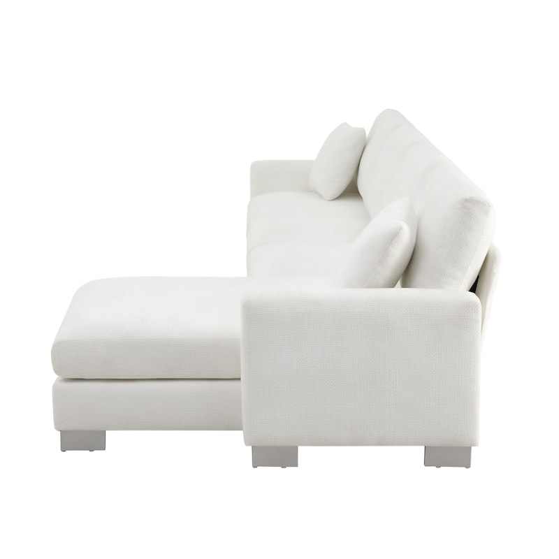 White 119'' Spacious L-Shaped 5-Seater Sectional with Chaise Lounge and Decorative Pillows