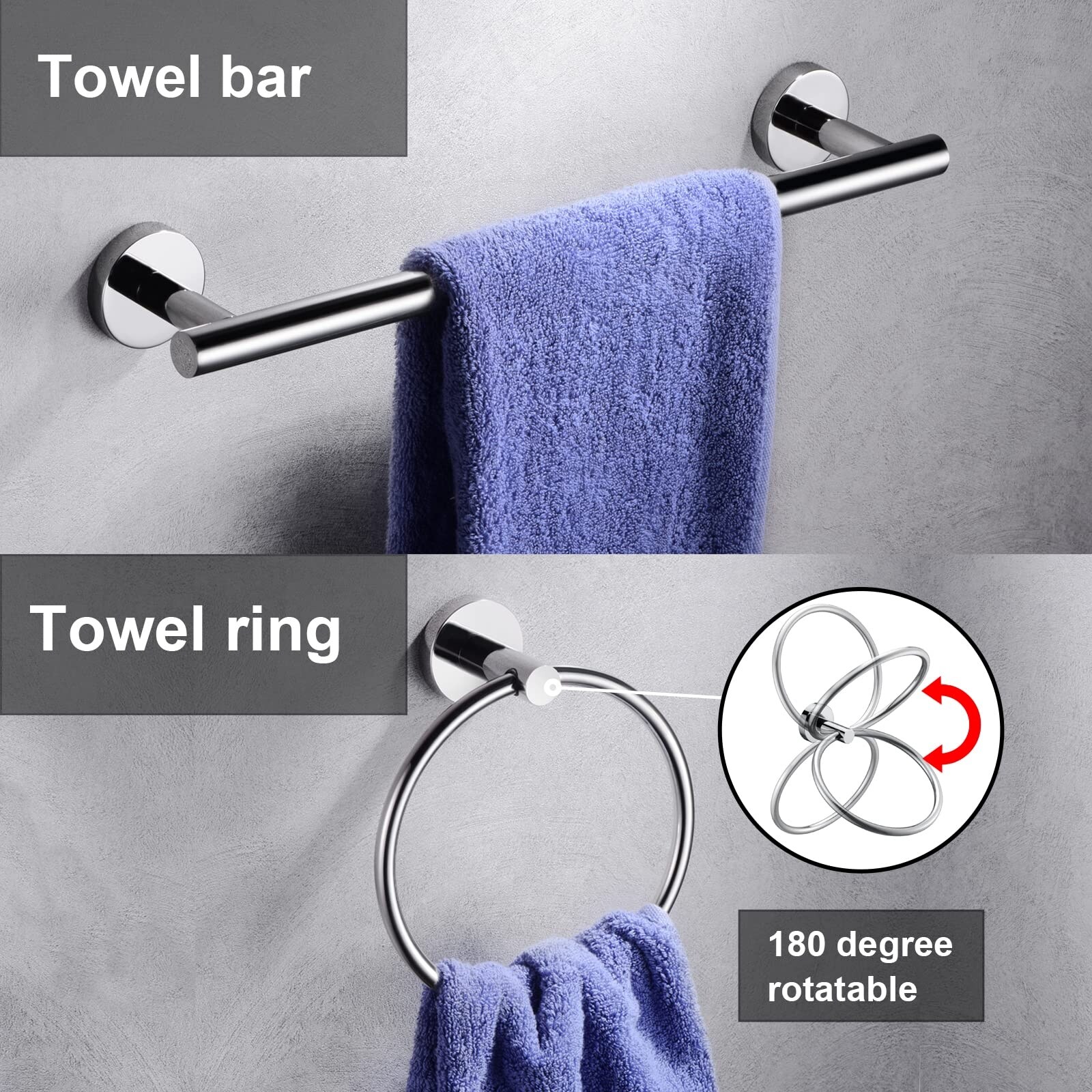 SENTO ROBIKI Modern Bathroom Accessories Set, Heavy Duty Metal Bath Hardware Set Wall Mounted, Includes Robe Hook, Standard Toilet Paper Holder, Towel Ring, 24 Towel Bar (4-Piece, Polished Chrome SENTO ROBIKI Modern Bathroom Accessories Set, Heavy Duty Metal Bath Hardware Set Wall Mounted, Includes Robe Hook, Standard Toilet Paper Holder, Towel Ring, 24 Towel Bar (4-Piece, Polished Chrome