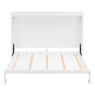 Queen Size White Murphy Bed Wall Bed Frame with Wooden Slat Support ...