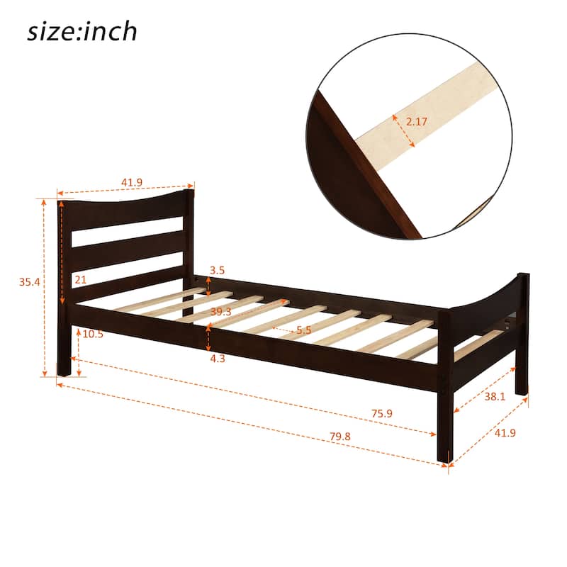 Stylish Twin Wood Platform Bed with Headboard and Under-Bed Storage
